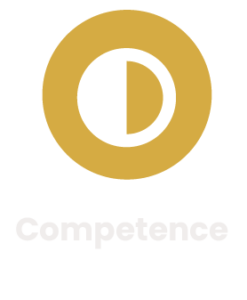 Gold circular icon featuring a half-filled inner circle