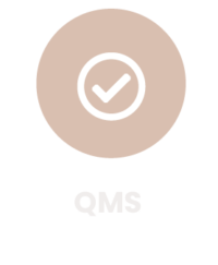 Circular icon with a checkmark and the text QMS below.